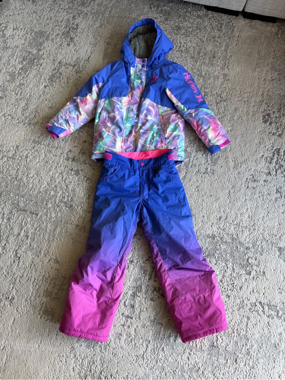 Hurley Girls Blue Purple Pink Ombre Snow Jacket & Pants Set